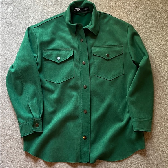Zara Emerald Green Shirt Jacket fake suede. XS FITS MEDIUM - Picture 1 of 4